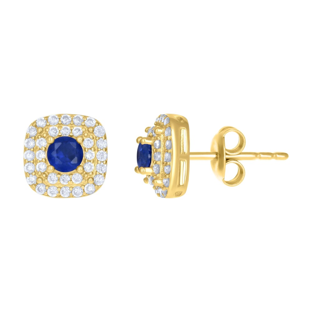 10kt 10k Yellow Gold Women Blue White CubicZirconia Square Fashion Stud Earrings